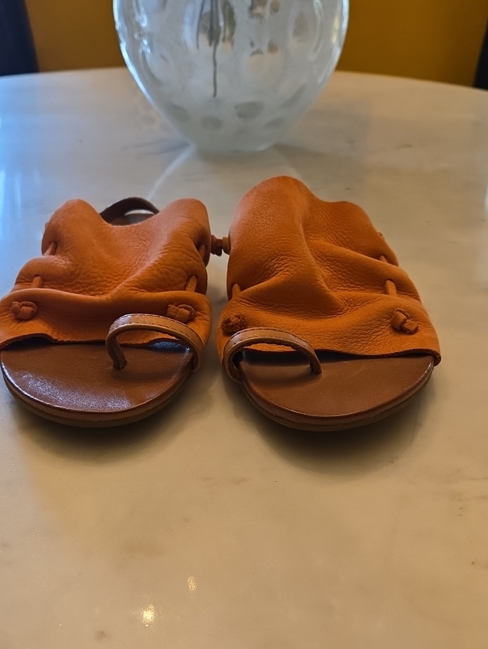 Orange Leather Slide Sandals